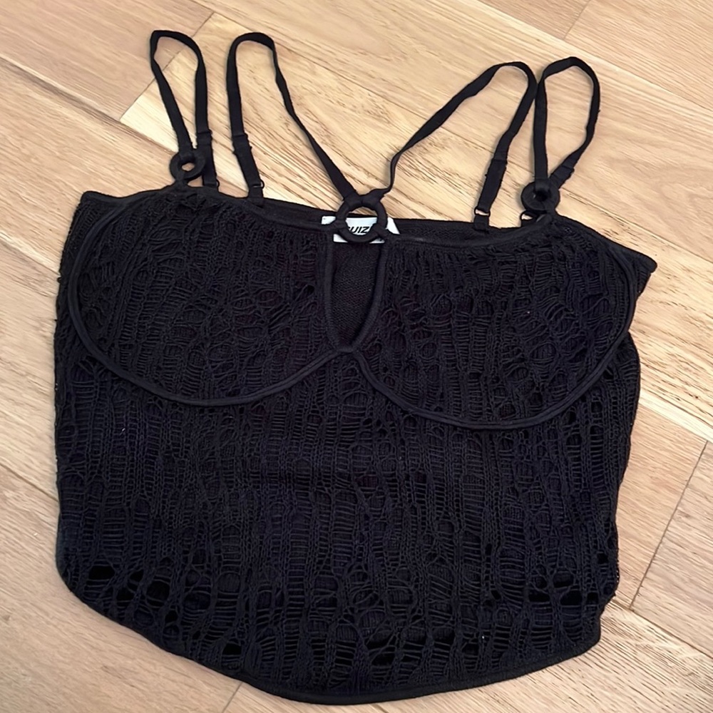 Danielle Guizio Black Crochet Bralette Tank